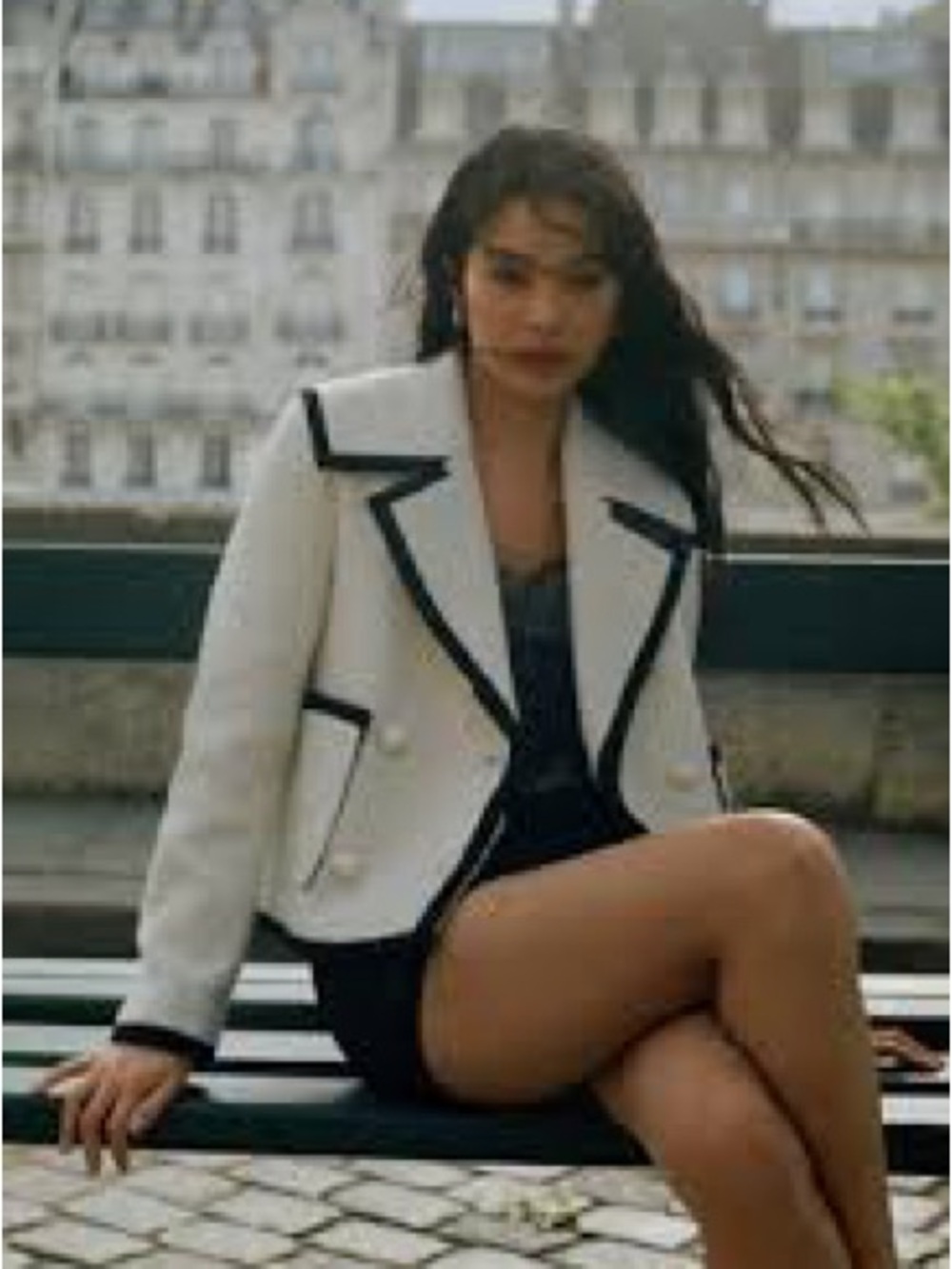 Avec Les Filles from Anthropologie Women's Cream Bouclé Jacket with Black Trim L - Picture 4 of 7